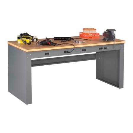 Tennsco Tennsco Panel Leg Workbench w/ Compressed Wood Top & 4 Outlet Panel, 72"W x 36"D, Gray EB-1-3672C-MGY